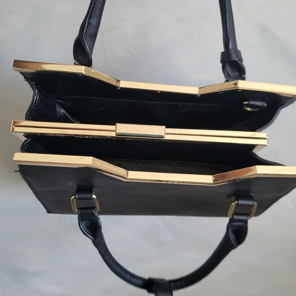 Dune London Black Vegan Leather Gold Top Handle Tote - Picture 7 of 13